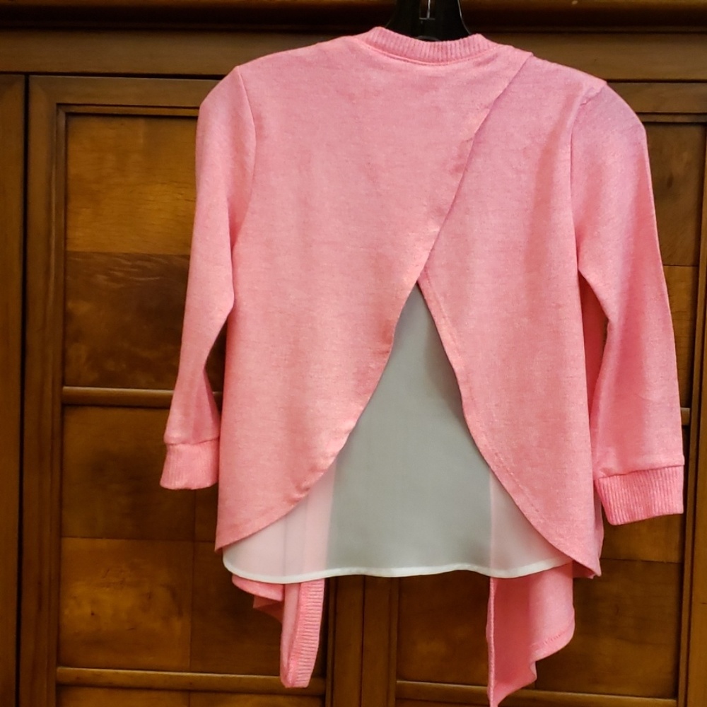 Poof Girl Pink and White Cardiga Size Medium - Picture 5 of 8